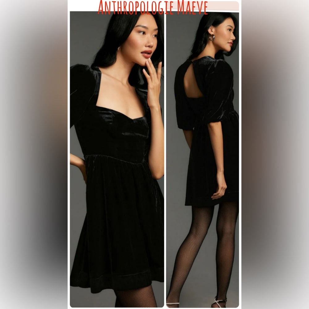 Anthropologie Maeve Black Sweetheart Mini Velvet Dress - M